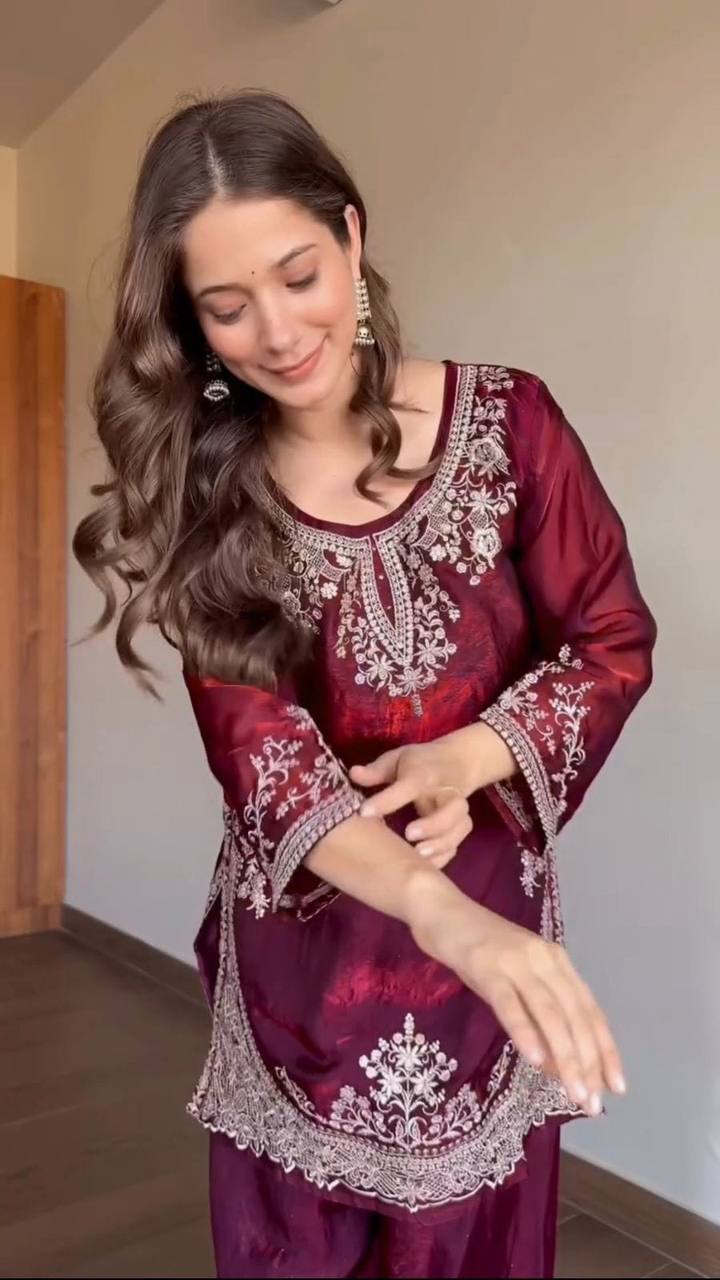 Modern Aubergine Flared Silk Set